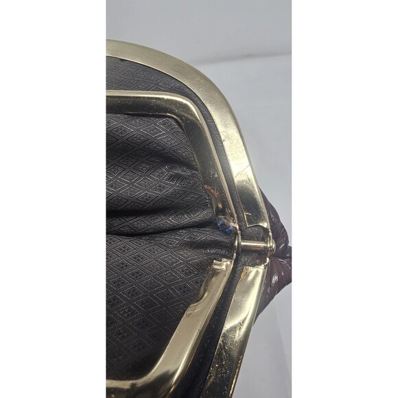 Vtg Eel Skin Leather Double Kiss Lock Brown Gold Coin Change Clutch Wallet 7x5.5 - Picture 10 of 14